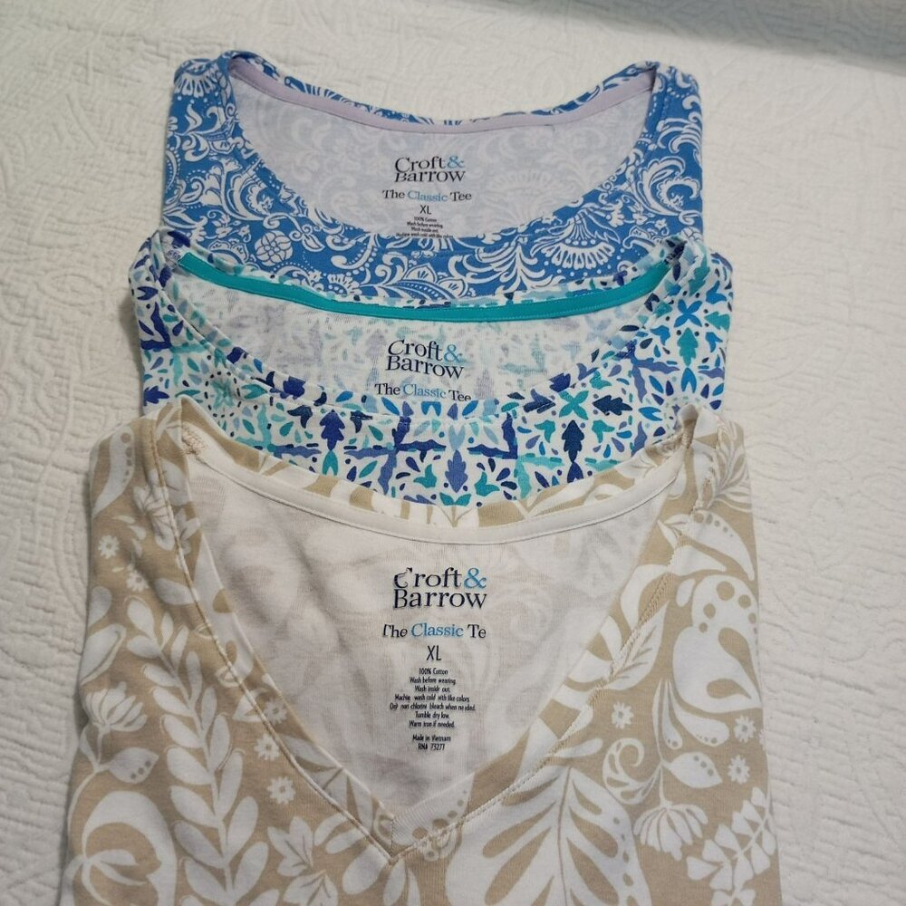 Pack 3 Tee Croft & Barrow The Classic Tee Womens 100% Cotton Sz XL T-Shirt Top